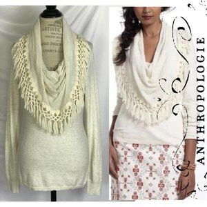 Angel Of The North Anthropologie Cream Ivory White Fringe Cowl Neck Sweater